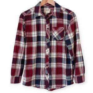 Cherokee Boys' Plaid Long Sleeve Button-down Shirt. L/G 12-14. Color Red, Blue.
